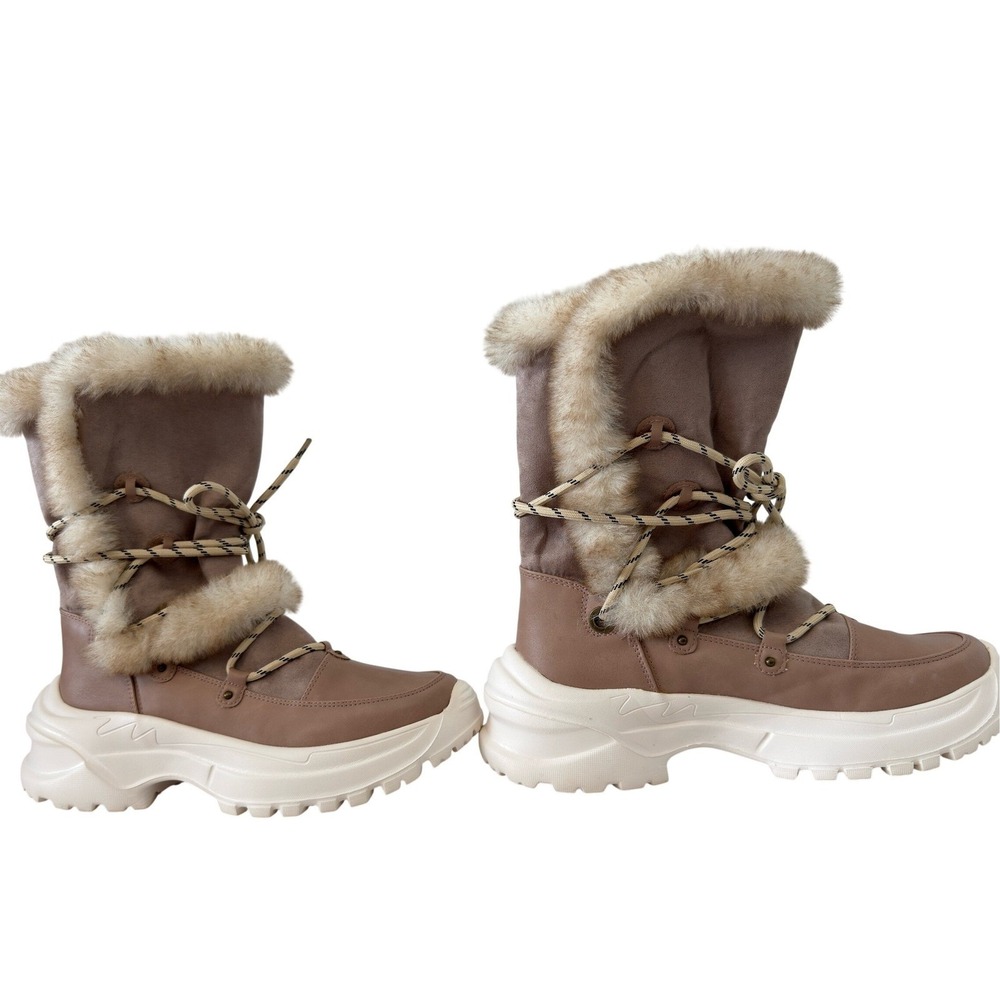 Journee Collection Women Mauve Taupe Faux Fur Trim Lace Up Platform Winter Boots - Picture 4 of 11
